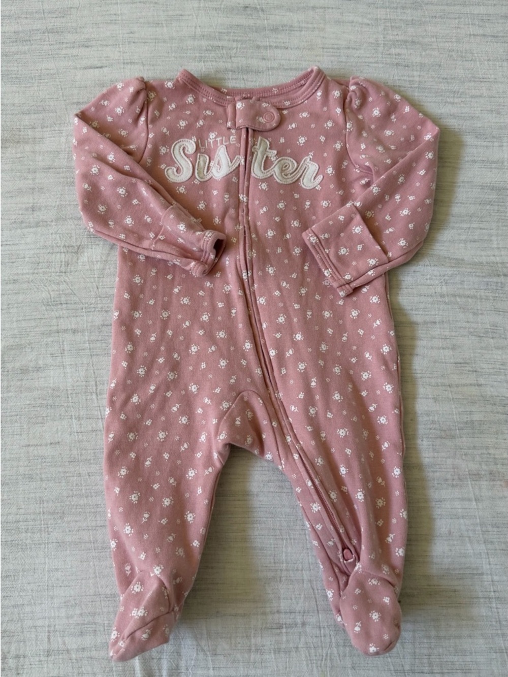 Carter's Pink Floral "Little Sister" Footed One-Piece